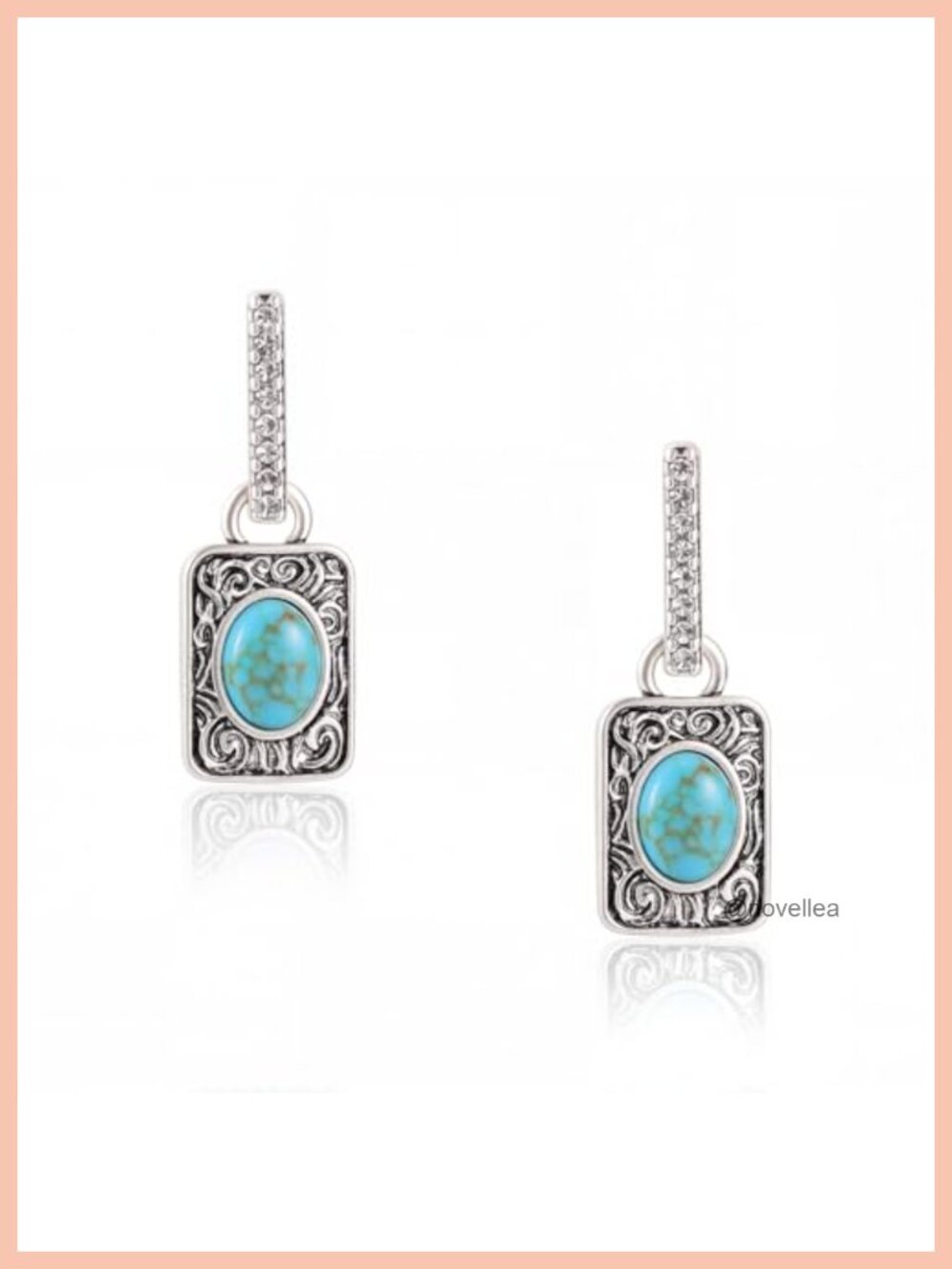 Turquoise Square Hoop Earrings for Women - Lever Back Alloy